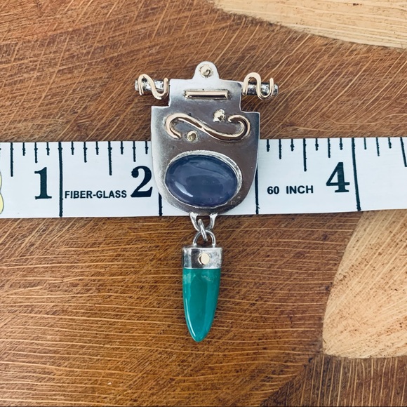 Vintage Southwestern Sterling Pin or Pendant, 14k Gold, Turquoise and Amethyst - Picture 9 of 17